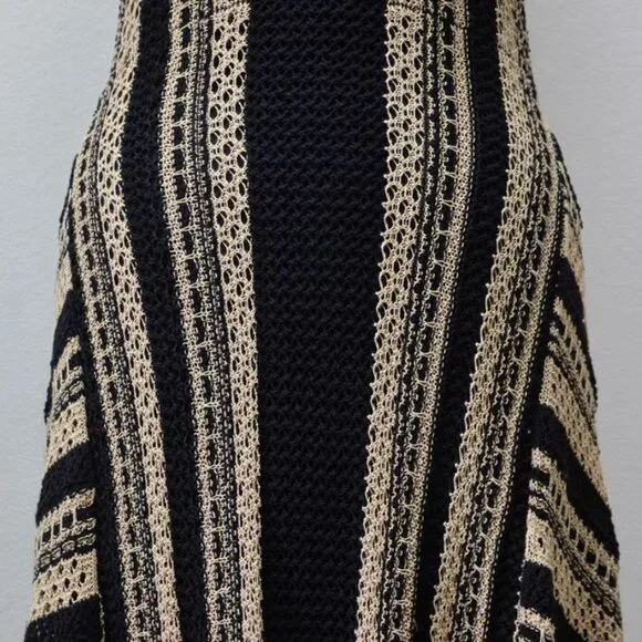 BEST REISS Annie Stripe Crochet-Knit Tie-Back Maxi Dress XS/S/M Black/Neutral - Picture 12 of 13